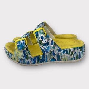 Dansko blue pattern slip on boho sandal